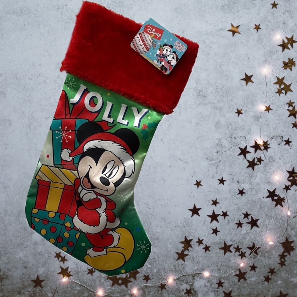 🎁‎ Disney’s Mickey Mouse Satin Christmas Stocking with Plush Cuff